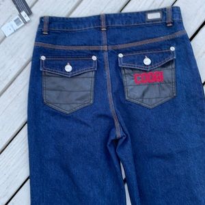 Coogi Jeans 18 Leather Pocket Spell out dark wash straight hi waist